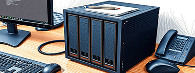 IT-System: KI generierte Skizze eines NAS auf einem Schreibtisch | Grafik: TAAFT (theresanaiforthat.com)